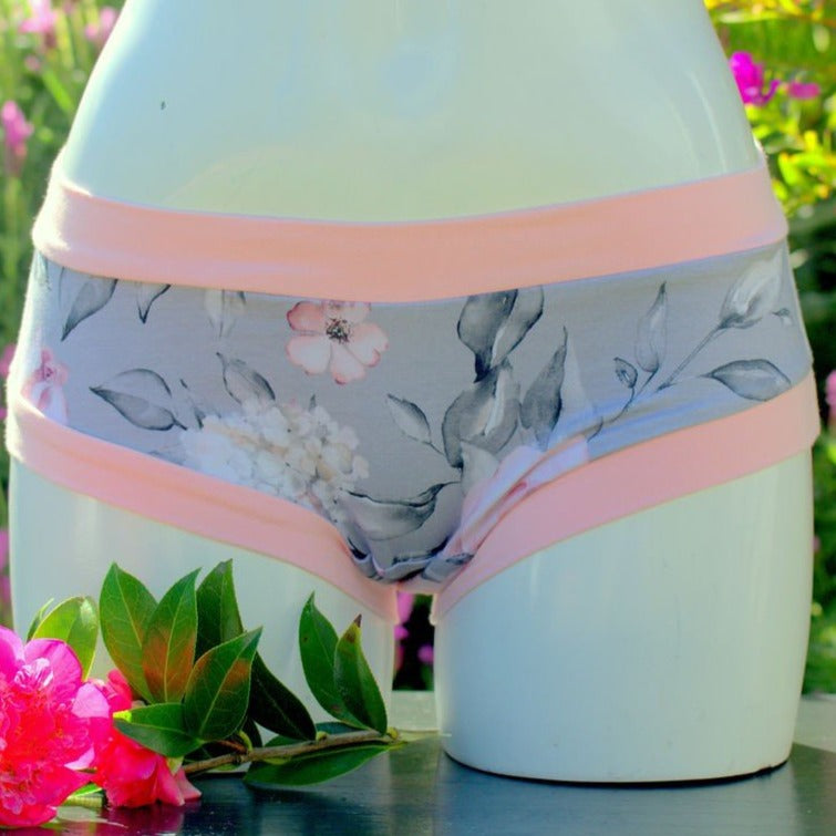 Grey Floral, brief undies - Collections – bee Moore